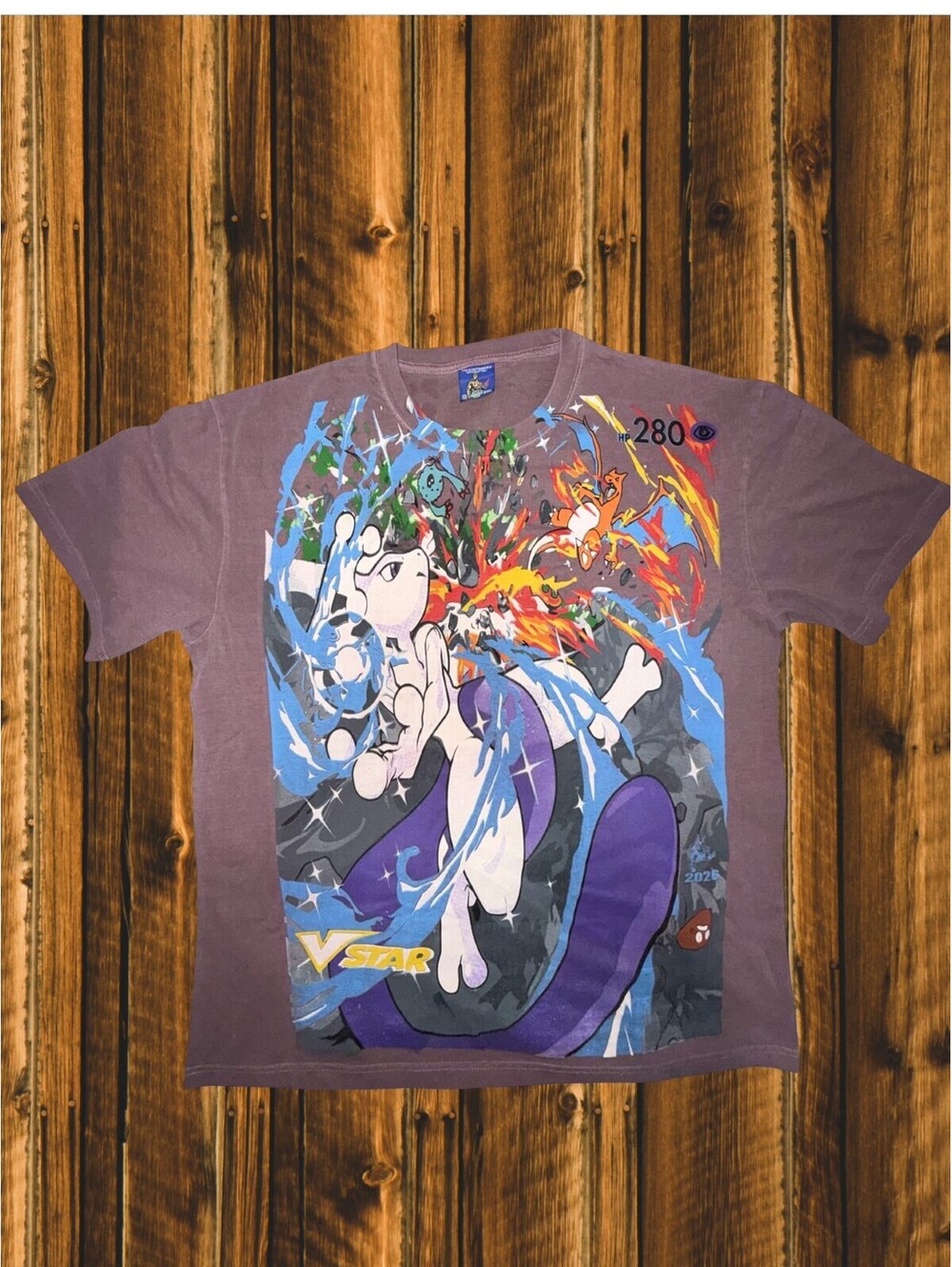 Vintage Rush Pokemon Mew vs Charizard in Faded Red 2XL